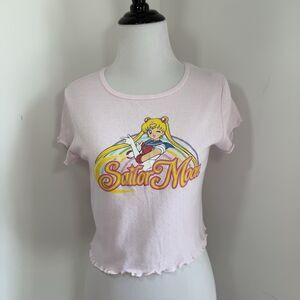 Sailor Moon Cropped Baby Tee Jr M Pink Babydoll T-shirt Retro 90s Anime Kawaii